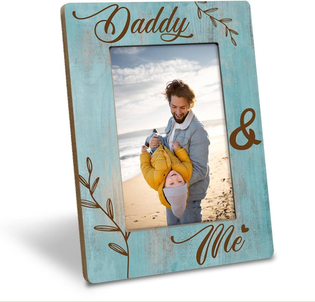 Daddy Gifts from Daughter Son, Daddy & Me Photo Frames, Holds 4 x 6 Inch Photos, Farmhouse Wooden Picture Frame Gift, Dad Birthday Gifts Idea, Father's Day Gift for Best Dad B1 (BlueB)