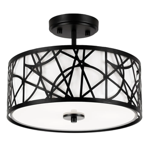 3-Light Semi Flush Mount Ceiling Light, 12.6" Drum Light with White Fabric Shade, Modern Close to Ceiling Lamp for Living Room Bedroom Dining Kitchen Hallway Entry Foyer (Matt Black)