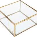 HighFree Vintage Glass Box with Lid - Clear Jewelry Glass Display Box Keepsake Box - Home Decor Decorative Box for Trinket Rings Bracelet (Gold, Small)