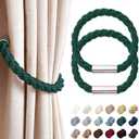 NICEEC 2 Pack Strong Magnetic Curtain Tiebacks Modern Simple Style Drape Tie Backs Convenient Decorative Weave Rope Curtain Holdbacks for Thin or Thick Home & Office Window Draperies (Green)