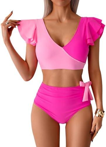 Uaunega Womens One Piece Swimsuits-Sexy Deep V Neckline Tummy Control Bathing Suit Slimming Mesh Swimwear ﻿, XXL