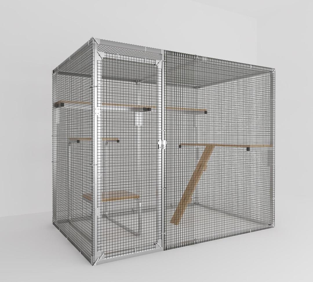 LINKHOO 7.84.9 FT Metal Catio Outdoor Cat Enclosure, Large Walk-in Cat House for Multiple Cats, DIY Cat Cage Kitty Enclosure Outside with 4 Platforms for Indoor/Outdoor Use, Silver