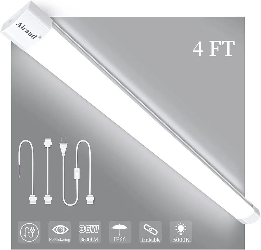 Airand LED Ceiling Light Fixture 4FT, LED Shop Light Fixture 5000K, IP66 Waterproof LED Garage Light Closet Light Under Cabinet Light, 36W 3600 LUX LED Tube Shop Light Work Light for Shop,Hallway