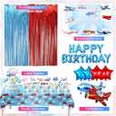 Airplane Birthday Party Decorations Set Flight Theme Supplies with Balloons Backdrop Tablecloth Cake Toppers Aviation Party Decor
