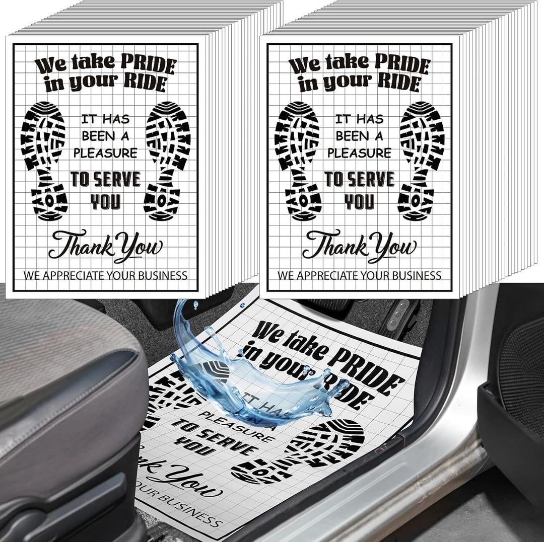 Maitys 300 Pcs Kraft Paper Car Floor Mats Disposable White Vehicles Floor Pads Waterproof Automotive Foot Pads 20 x 15 Inch Thank You Mats for Car Detailing, Dealership