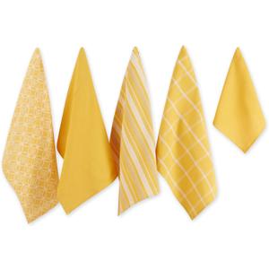 DII Assorted Woven Kitchen Set, Dishtowel, 18x28, Dishcloth, 13x13, Mustard, 5 Piece