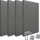 Art3dwallpanels 4 PCS Acoustic Panels, 24''x12'' Fabric Soundproof Wall Panels, Easy-Hook Mounting Sound Absorbing Panels for Studios, Office, Home Theater, Dark Grey