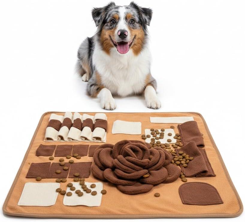 Snuffle Mat for Dogs Interactive Feeding Mat for Slow Eating, 23.6 in x 23.6 in, Mental Stimulation & Boredom Relief (Beige Brown)