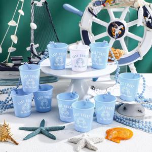 15 Pcs Last Toast on the Coast Bachelorette Cups White and Blue Shot Glass on Beaded Necklaces Plastic Coastal Bachelorette Shot Cups for Adult Beach Bachelorette Wedding Party Favor Supplies