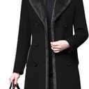 IDEALSANXUN Fur Collar Wool Coats for Women Double Breasted Long Peacoat Jackets (XX-Large, Black)