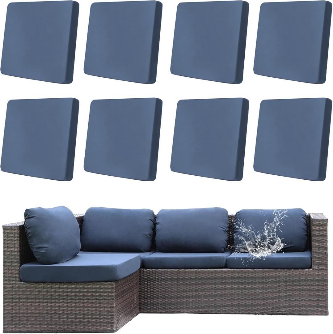 8Pcs Outdoor Cushion Covers, Patio Cushion Covers,Stretch Elastic Slipcovers, Replacement Washable & Reusable Furniture Protector for Patio Couch (Grey Blue,Cover Only) (8Pcs-Solid color)