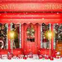 DePhoto Red Christmas Photo Backdrop Santa's Toy Shop Candy Cane in Snow World Xmas Family Holiday Party Banner Photography Background Supplies Decor Studio Prop PGT673C 10x8ft