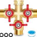3 Way Hose Splitter, High Flow 3 Way Brass Hose Splitters with Metal Handle and Shutoff Valve, 3/4'' GHT Thread Garden Tap Triple Splitter