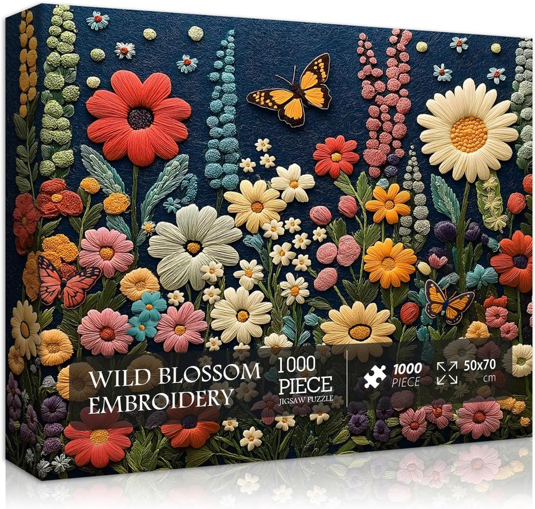 Wildflower Puzzle for Adults 1000 Pieces,Flower Plant Butterfly Art Themed, Spring Garden Floral Jigsaw Puzzles for Adults 1000 Pieces Nature
