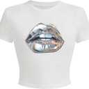Women's Y2K Graphic Tees Crew Neck Short Sleeve Animal Print Crop Tops Vintage T Shirt (Medium, White)