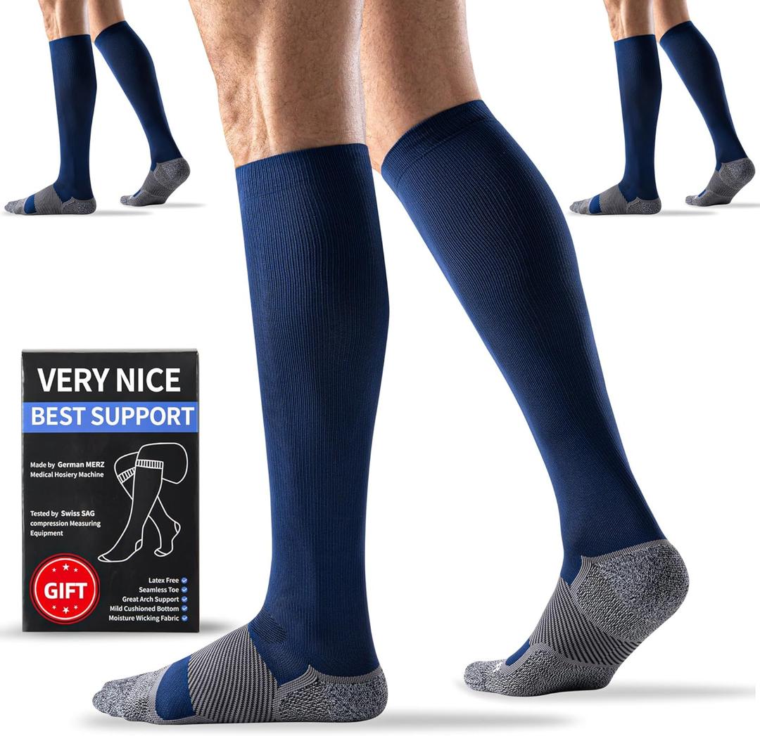Medical Compression Socks 20-30 mmHg for Men Women (3 Pairs) - Best Support for All Day Wear, Pain Relief, Circulation (XX-Large, Navy)