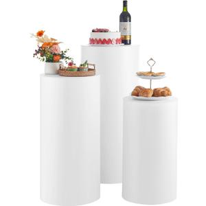 VEVOR Wedding Flower Stand, 3PCS 23.62/29.53/35.43 inch Round Cylinder Plinth, White Pedestal Stand with PVC Lid, Cylindrical Pedestal Stands for Wedding, Party, Birthday, Art Decor, 33.07 lbs Load
