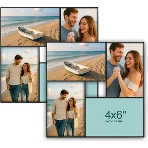 4x6 Collage Picture Frames, Multi Opening Photo Frame for 4Pcs 4x6 Photos with Real Glass, Hanging Display, Lightweight Frame for Wall Decor, Black, 2 Pack