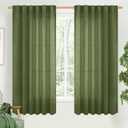 BGment Olive Green Linen Curtains 63 Inch Length for Living Room Windows, Dark Drapes Rustic for Dining Bedroom Decor Semi Sheer Rod Pocket Back Tab Light Filtering, 2 Panels, 52 Inch Wide Each Panel
