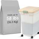 IRIS USA Dog Food Storage Container 58 lbs, Attachable Wheels, for Dog Cat Birds and other Pets, Food Storage Bin, Keep Fresh, Easy Mobility, BPA Free - Made in the USA, Almond/Pearl