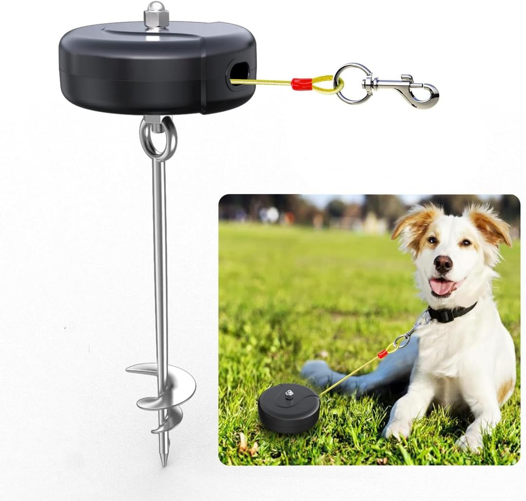 30ft Retractable Dog Tie Out Cable and Stake - No Tangle Leash for Between 10-90lbs - 360 Retractable Dog Lead Reel for Yard Camping Outdoor (Large)