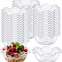 50pcs 6oz Small Plastic Dessert Bowls Ice Cream Bowls Reusable Flower Shaped Party Serving Elegant Buffet Serving Cups for Nuts, Salad, Fruit, Snacks and Yogurt (Clear)