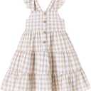 DeeFant Toddler Girl Dress Ruffle Sleeveless Little Girls Summer Outfits Kids Dresses Floral Sundress Beach Casual Khaki 5-6T