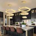 HAIXIANG 3 Rings LED Chandelier Modern Dimmable Dining Room Chanderliers Entryway Crystal Pendant Lights for Kitchen Bedroom Living Room Gold Light