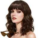 Wavy Wig and Sunglasses Set - 15 Inch Wavy Wig With Bangs - Heat Resistant Shoulder Length Curly Bob Wigs for Women - Bachelorette Party Costume Cosplay (Brown)
