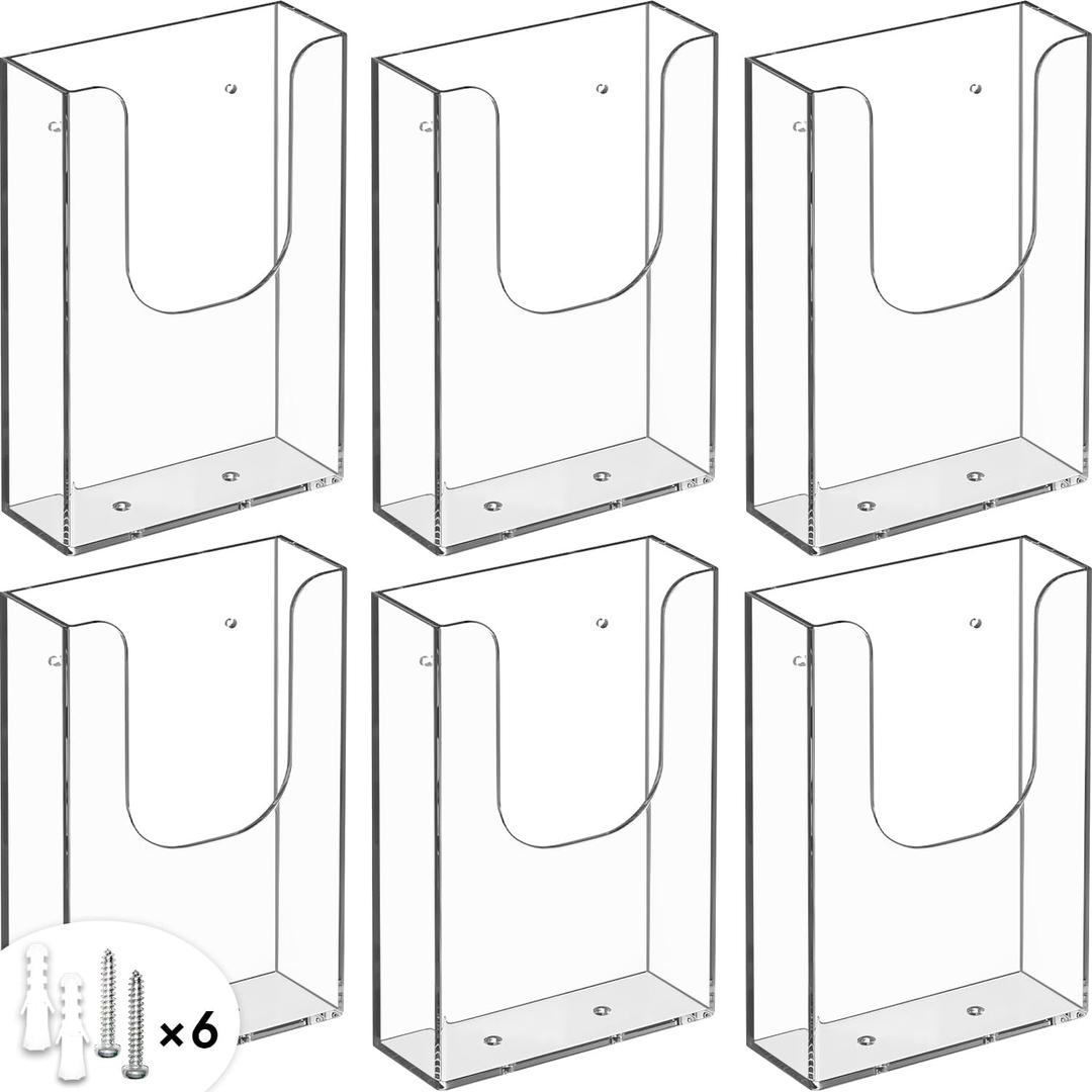 MaxGear Brochure Holder 4x9 Inch Acrylic Wall Mount Pamphlet & Flyer Holder, Clear Plastic Organizer for Tri-Fold Brochures and Marketing Literature, 6 Pack