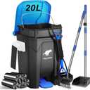 Dog Poop Trash Can Outside with Pooper Scooper and Metal Rake & Tray, 20L/5Gal Dog Waste Trash Can with Lid, Pedal and Removable Inner Waste Bin, Dog Poop Bin with 100 Bags, Blue