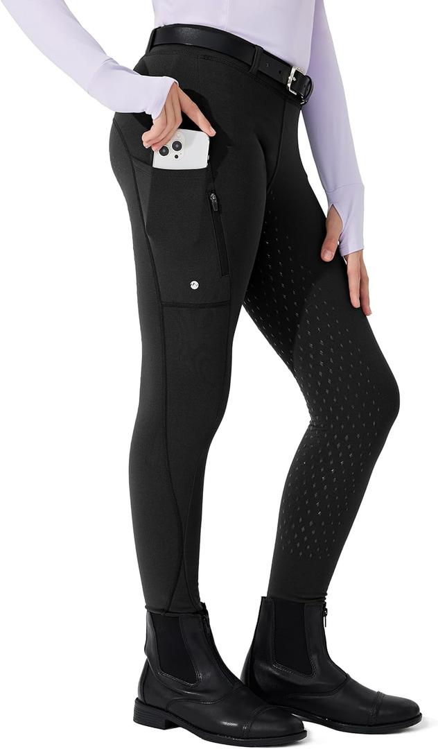 Willit Girls Fleece Horse Riding Pants Equestrian Breeches Kids Winter Riding Tights Thermal Schooling Tights (Medium, Black)