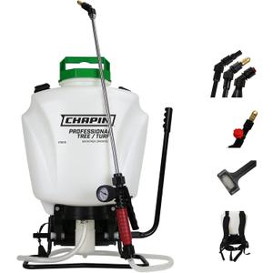 Chapin 61900 Made in the USA 4 Gallon Tree and Turf Pro Commercial Backpack Sprayer with Stainless Steel Wand, 3 nozzles, 3 Stage Filtration, Translucent White