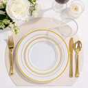 WELLIFE 600 PCS Gold & White Disposable Dinnerware Set for 100 Guests White Plastic Plates with Gold Rim, Dinner & Salad Plates, Cups, Forks, Knives & Spoons for Weddings & Elegant Events