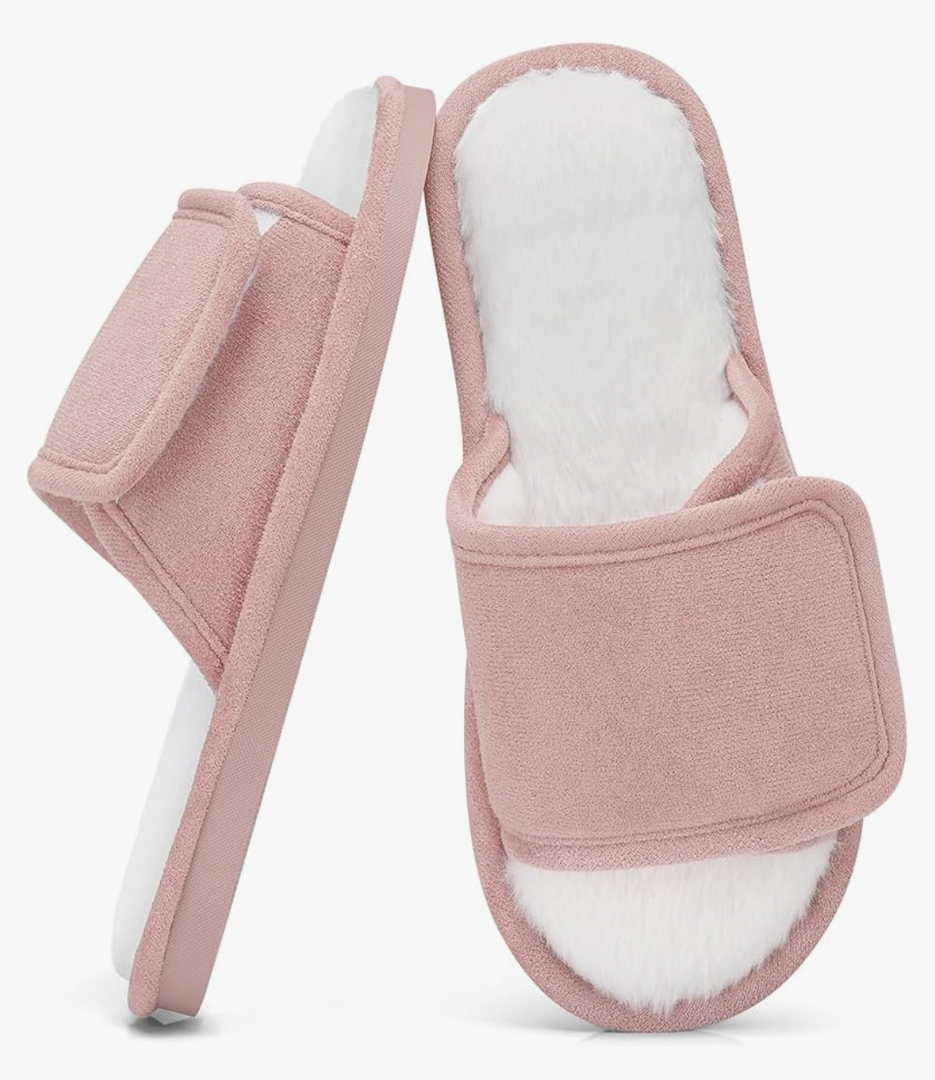 SHIBEVER Women's Slippers Fuzzy Open Toe Slip On Indoor House Shoes Comfy Bedroom Women Slippers Size 8.5-9.5