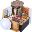 8 Frame Beehive Starter Kit Bee Box Dipped in 100% Beeswax, Beehive Frames and Foundations & Bee Hive Starter Kit Includes Beekeeping Tool Kit with Beehive Frame Feeder and 2Pcs Beekeeping Veil Hat