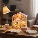 DIY Miniature House Kit: Sweet Time House, Parent-Child Craft Fun, Shelf Display with Details (Warm Pink,Filled with The Happyness of Life)