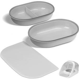 Cat Feeder Bowl, Pet Water Fountain with Ultra-Quiet Pump and 2 Bowl and 1 Mat (Grey)