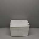 Curver Jute Decorative Plastic Organization and Storage Basket Perfect Bins for Home Office, Closet Shelves, Kitchen Pantry and All Bedroom Essentials, White, Large Cube, Set of 1