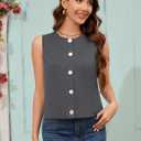 Rapbin Womens Vest Sleeveless Button Down Vest Tops Crew Neck Casual Dressy Waistcoat Business Outfits Suit Fashion (Gray, S)