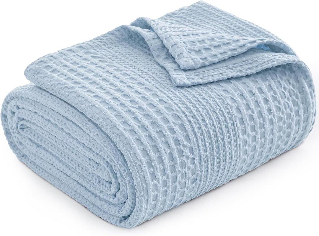 PHF Lightweight Waffle Weave Blanket Queen Size, Breathable & Ultra Soft, 90"x 90" Soft & Cozy Thin Blanket for All Season & Hot Sleepers, Bed, Home Decor - Sky Blue