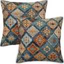Moroccan Throw Pillow Covers 18x18 Set of 2 | Decorative Cushion Covers for Couch Sofa Bed | Farmhouse Home Decor Pillow Cases for Living Room Bedroom | Boho Accent Design