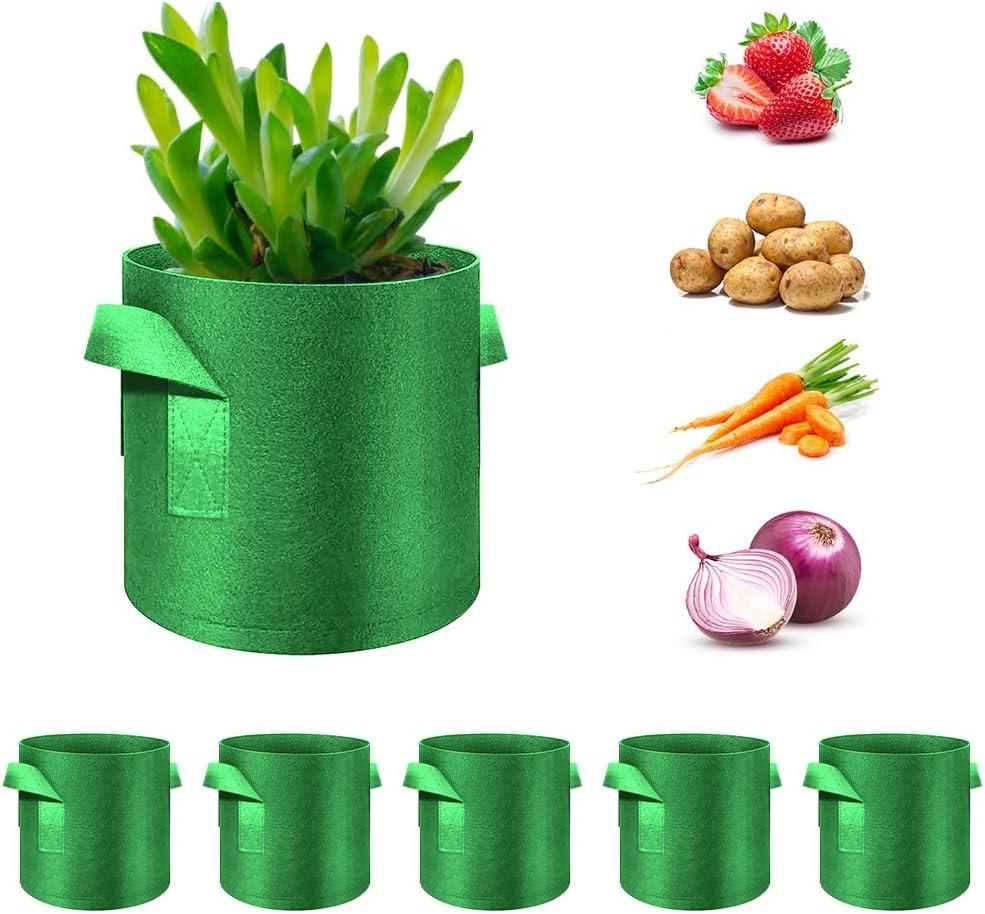 5-Pack 20 Gallon Grow Bags Heavy Duty Thickened Nonwoven Fabric Pots with Handles, Plant Grow Bags for Vegetables/Flower/Plant/Fruits, Green