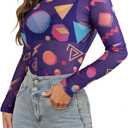 80s 90s Mesh Long Sleeve Shirt Women 90s 80s Themed Party Outfits Retro Sexy Neon Disco See Through Mock Neck Tops (XL)