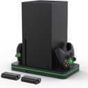 Charging Stand with Cooling Fan, CODOGOY Vertical Stand Compatible with Xbox Series X/S Console&Controller, Dual Controller Charger Station Dock with 3 USB Ports,2*1100 mAh Rechargeable Battery Packs