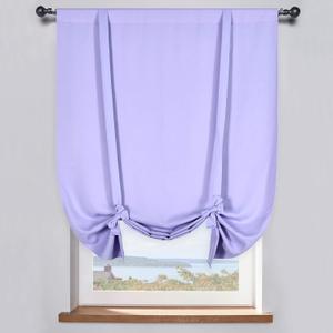DONREN Adjustable Thermal Insulated Solid Blackout Curtain Energy Efficient Tie Up Shades Rod Pocket Panel for Kitchen (Lavender Purple,34W x 54L,One Panel)