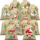 12 PCS Burlap Christmas Drawstring Gift Bags, 12x16in Buffalo Plaid Xmas Gift Bags w/Tags, Cotton Fabric Goody Gifts Treat Bag Xmas Sacks Large Reusable Gifts Wrapping Bag for Holiday Party Favors (Red Black & Green Black)