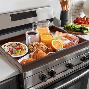 WOLKI Noodle Board Stove Covers for Gas Burners, 30"L x 22"W x 2.4"Th Heavyweight Stove Top Covers for Electric Stove, Buil-in Handles, RV Stove Cover, Wooden Serving Tray, Walnut