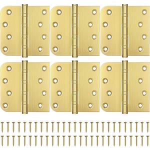 KOLET Ball Bearing Door Hinges, 4 x 4 Inches Brushed Gold Door Hinges, Heavy Duty Stainless Steel Hinges, Square and 5/8'' Radius Corner, Smooth and Quiet, Non Removable Pin, Satin Gold, 6 Pack