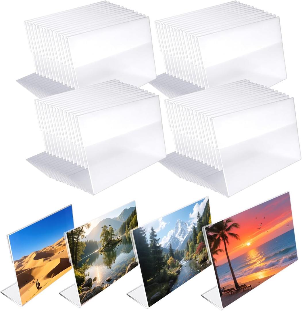 LECEHIVO 54 Pcs Acrylic Picture Frames Bulk 4 x 6 Inch Clear Plastic Sign Holder Horizontal L Shape Photo Frame Acrylic Back Flyer Slanted Stand for Home Office Desktop Display
